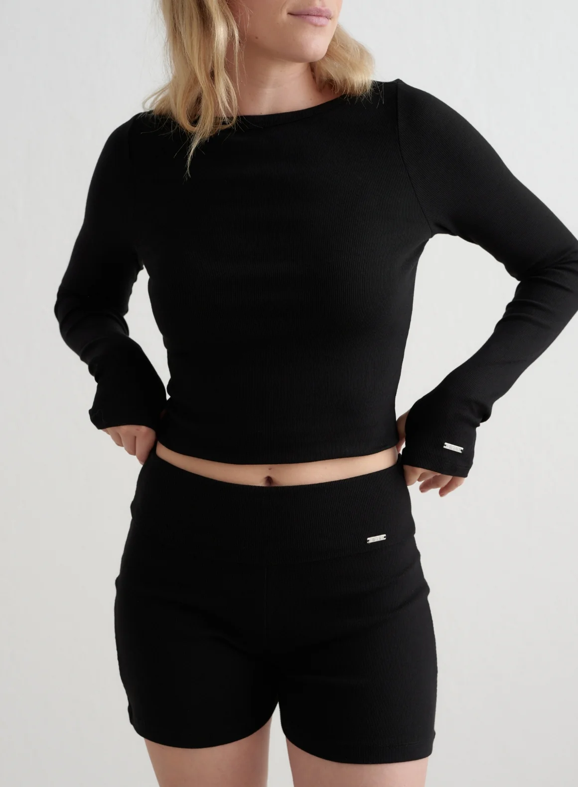 Black Ease Ribbed Shorts - Image 2