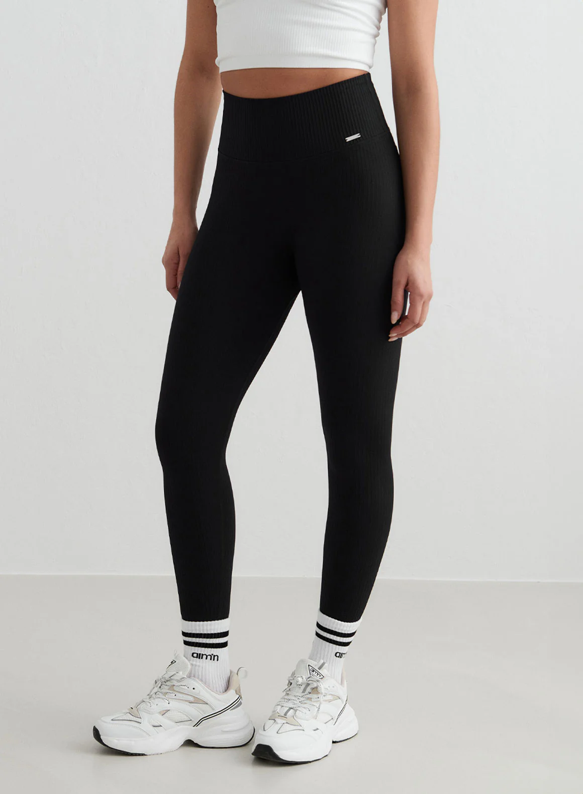 Black Ribbed Seamless Tights - Image 219