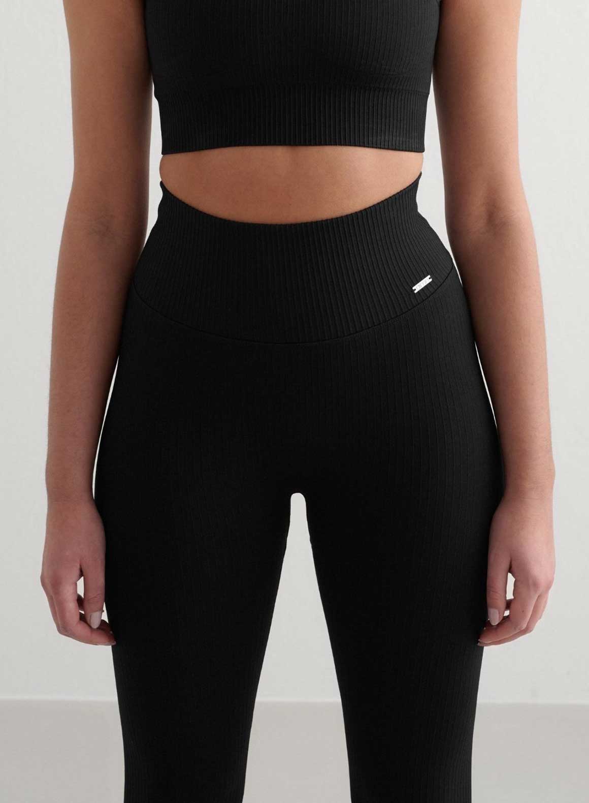 Black Ribbed Seamless Tights - Image 5