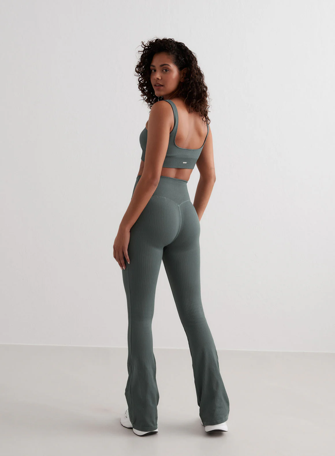 Sage Ribbed Seamless Flare Tights - Image 3
